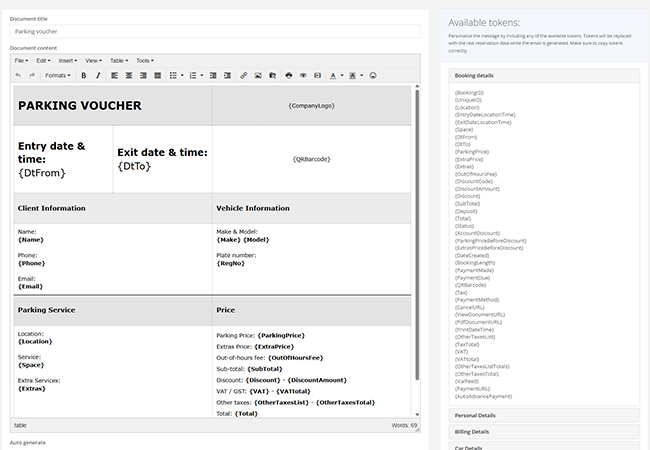 documents invoices templates - parking booking system