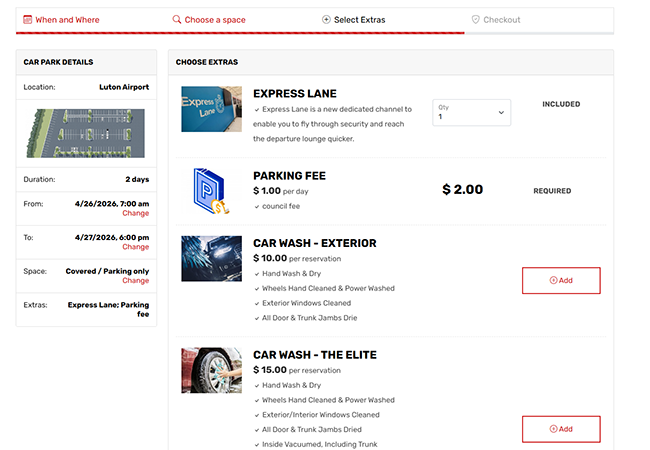 extras upsells - parking booking system