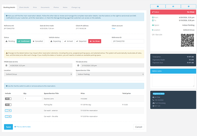 Complete reservation details with customer and vehicle data
